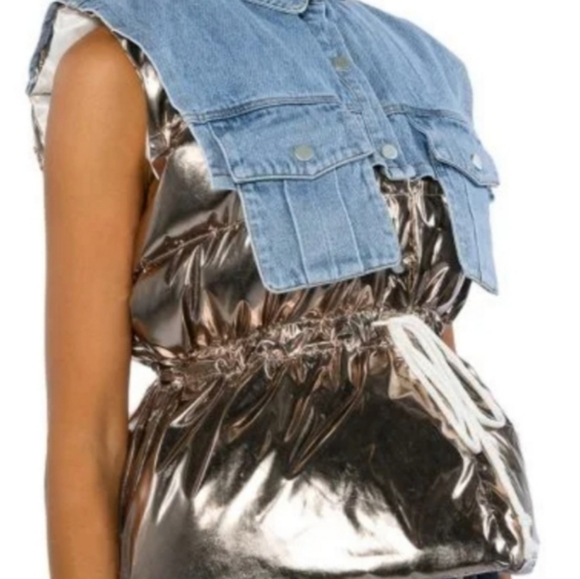 AKIRA BRAND "TO THE MOON METALLIC PUFFER VEST WITH DENIM LARGE **NWT** - Picture 4 of 5